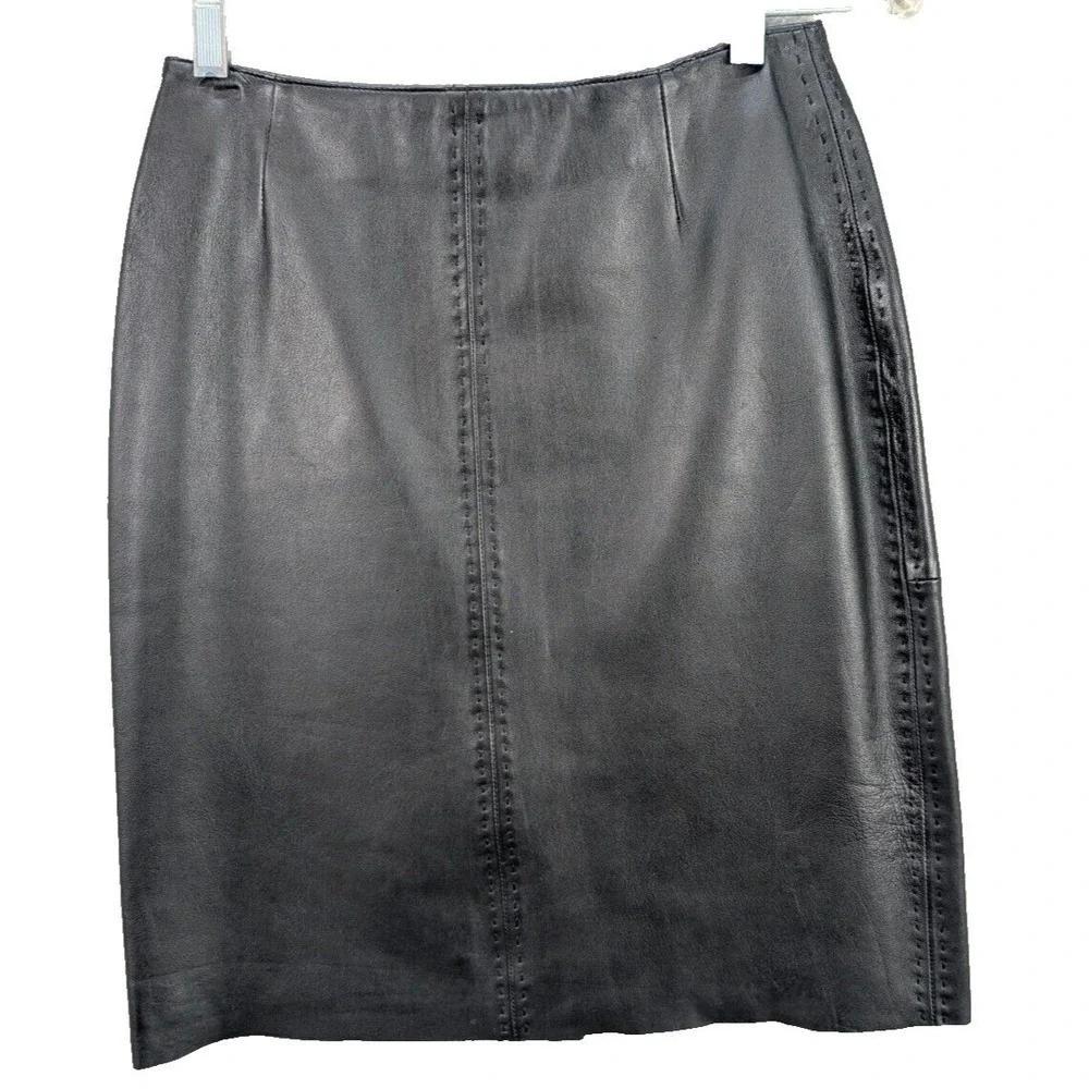 Petite Sophisticate Skirt Women Sz 4 Dark Brown Leather Zip Lined Goth Y2K Chic
